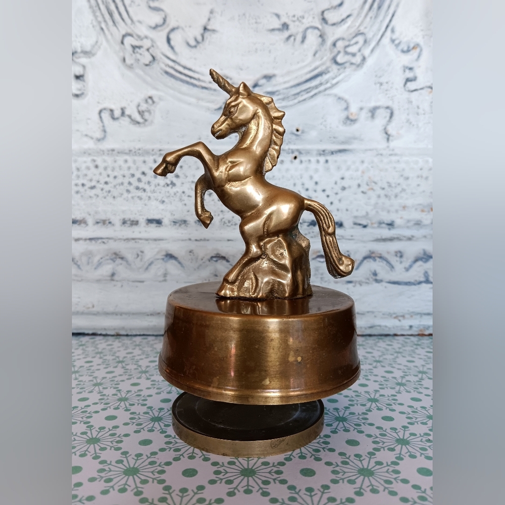 Vintage Brass Unicorn Music Box